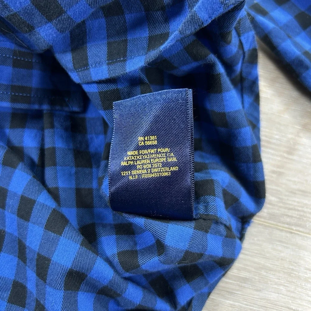 Polo‎ Ralph Lauren Youth Large 14-16 Blue Checkered Button Down Camp Pockets
